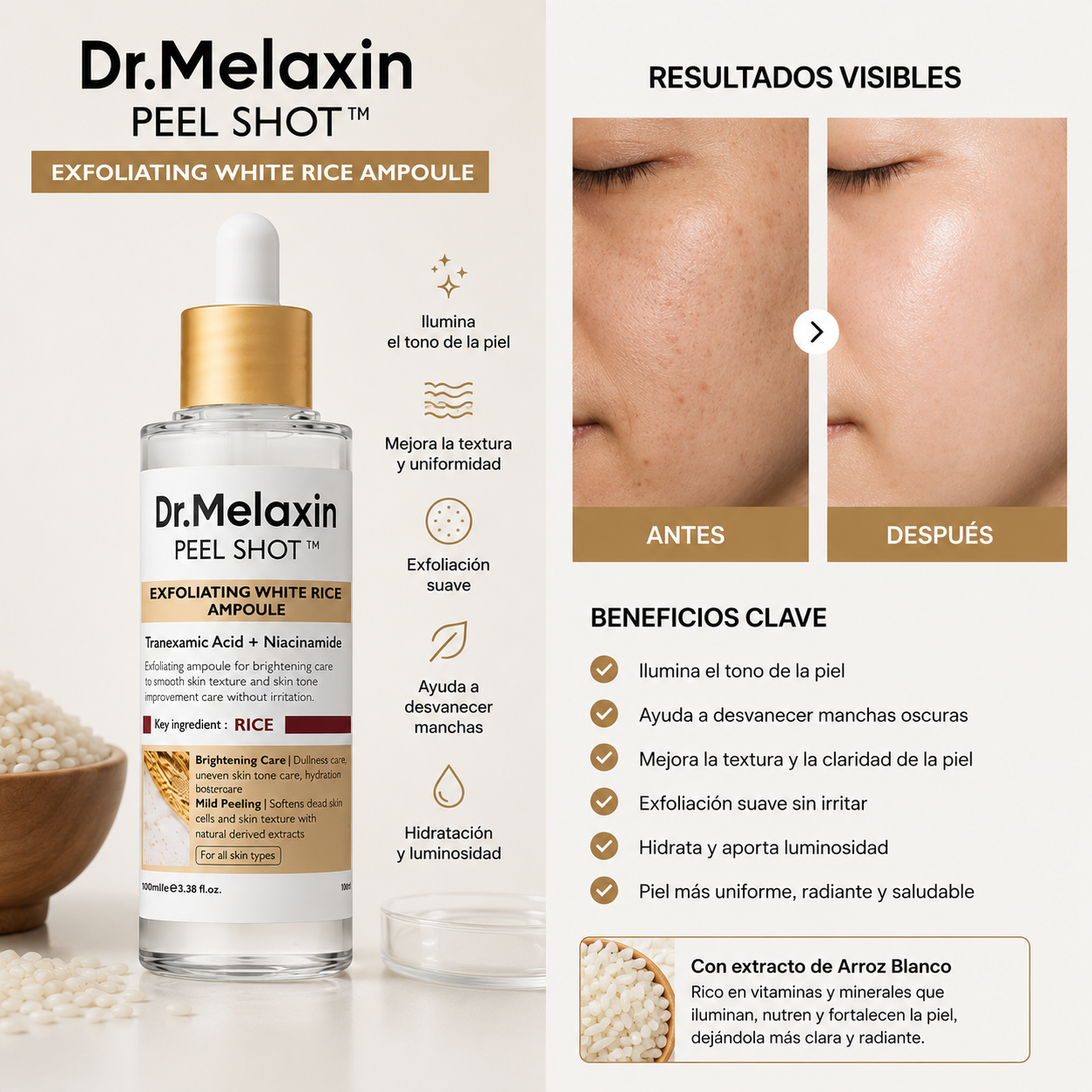 Dúo Peel Shot Dr. Melaxin – Arroz Negro + Arroz Blanco